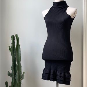 Bebe turtle neck black ribbed sleeveless dress m/l